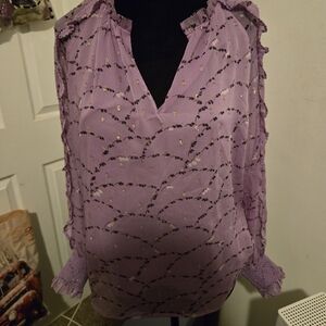 Ann Taylor Lavender Blouse with Ruffle Accents